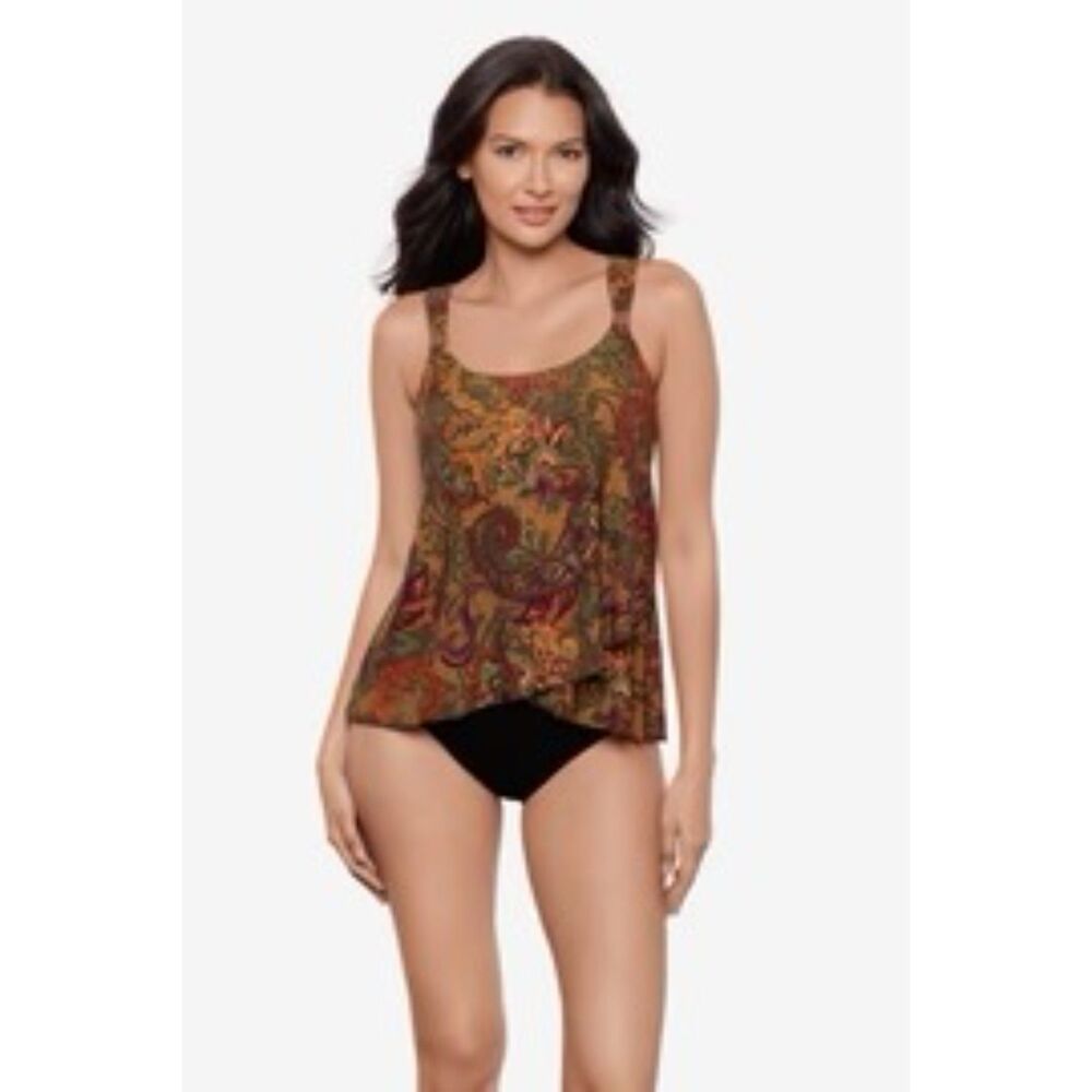 Miraclesuit Dazzle Tankini Top Paisley Perissa size 16 EUC